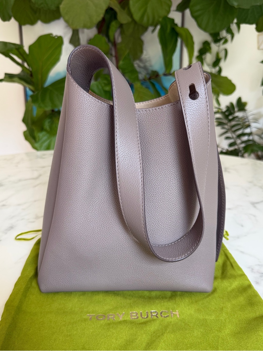 Tory Burch Small Romy Hobo Bag Wild Mushroom Taupe Leather / Silver Shoulder Bag